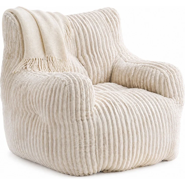 DESVIAE Sitzsack gepolstert 94x70x100 cm aus Cord, Beige, mit Memory-Schaumstoff-Füllung – Bild 7