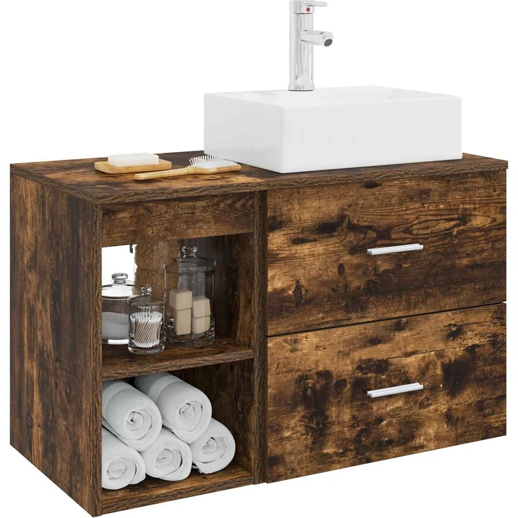 vidaXL Badezimmerschrank-Set 2 stk. Geräucherte Eiche 3403892 – Bild 3