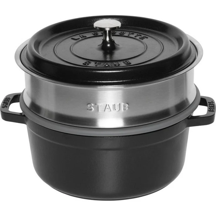 Staub La Cocotte 24cm rund, mit Dämpfeinsatz, schwarz – Bild 1