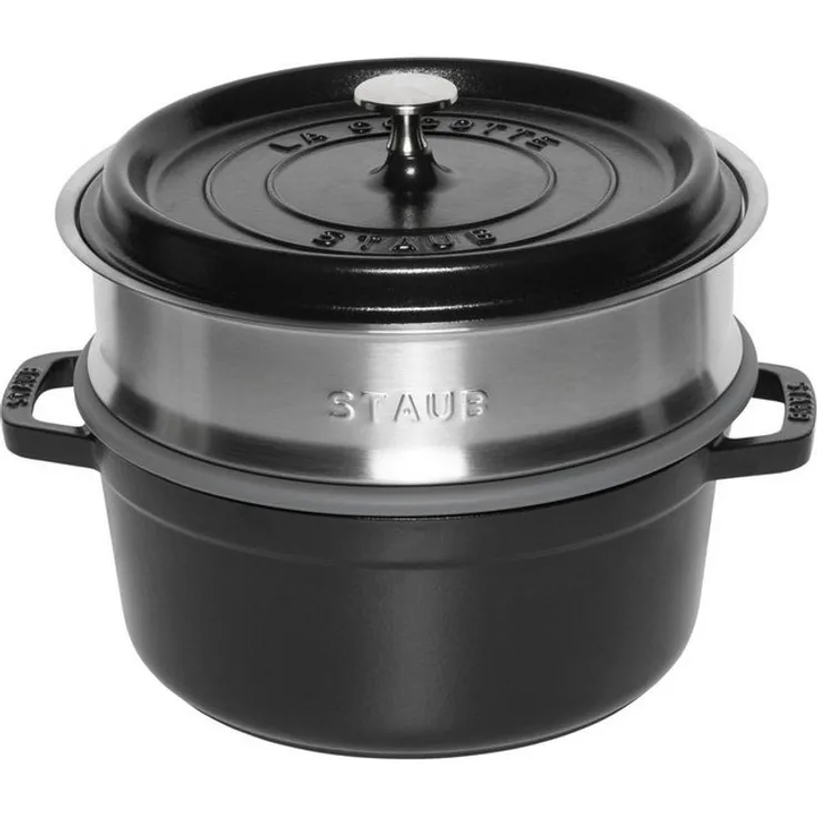 Staub La Cocotte 24cm rund, mit Dämpfeinsatz, schwarz