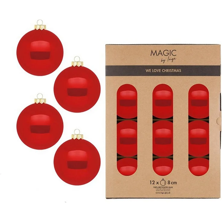 MAGIC by Inge Weihnachtsbaumkugel, Weihnachtskugeln Glas 8cm 12 Stück - Modern Red