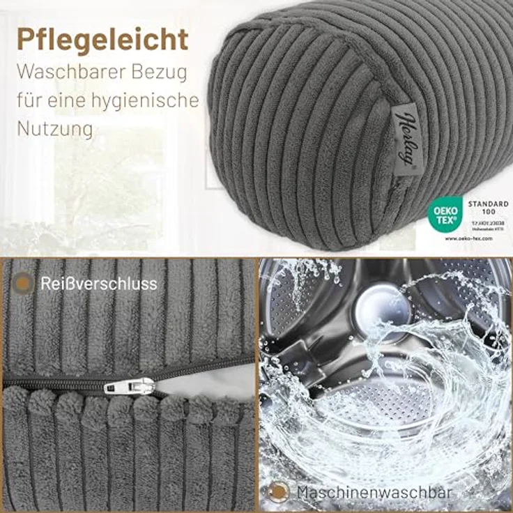 Herlag Nackenrolle Kissenrolle ELLA, 65x20cm oder 40x15cm, 4 Farben, Wohnzimmer, Schlafzimmer – Bild 8