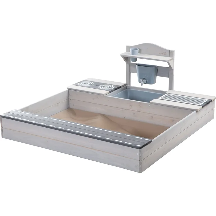 roba Sandkasten mit Matschküche - FSC zertifiziert - HxBxT: ca. 54 x 117 x 118 cm - Grau lasiert