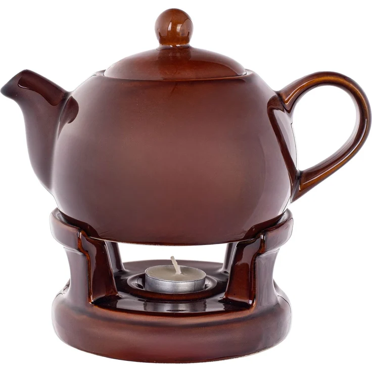 KADAX Teekanne 1L mit Stövchen Set, Kaffeekanne aus Porzellan mit Deckel, Griff und Teestövchen, Kanne mit Teelicht Wärmer für Tee, Teeservice (Braun) – Bild 6