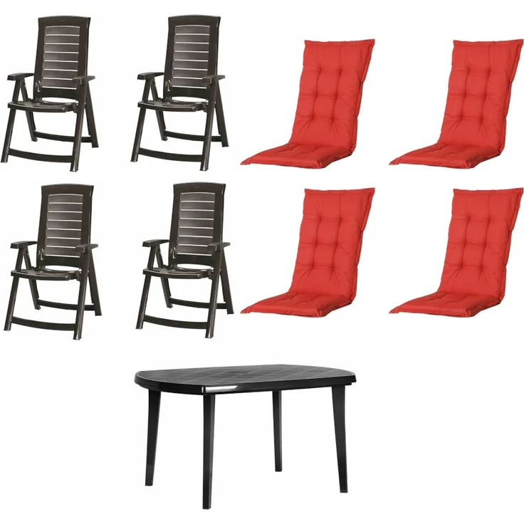 SET Aruba 4 x Klappsessel graphit, 1 x Tisch graphit, 4 x Auflage red – Bild 2