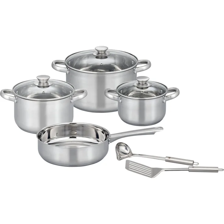 GSW Topf-Set Toronto, Edelstahl (Set, 9-tlg), mehrteiliges Kochtopf-Set aus Edelstahl inkl. praktischer Küchenhelfer