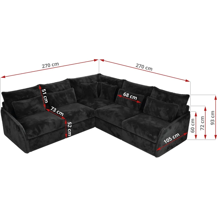 Ecksofa für Wohnzimmer, L-förmige Ecke mit losen Kissen, modular 4-Sitzer couchgarnitur - VERSO - Dunkelgrau Plüschstoff – Bild 8