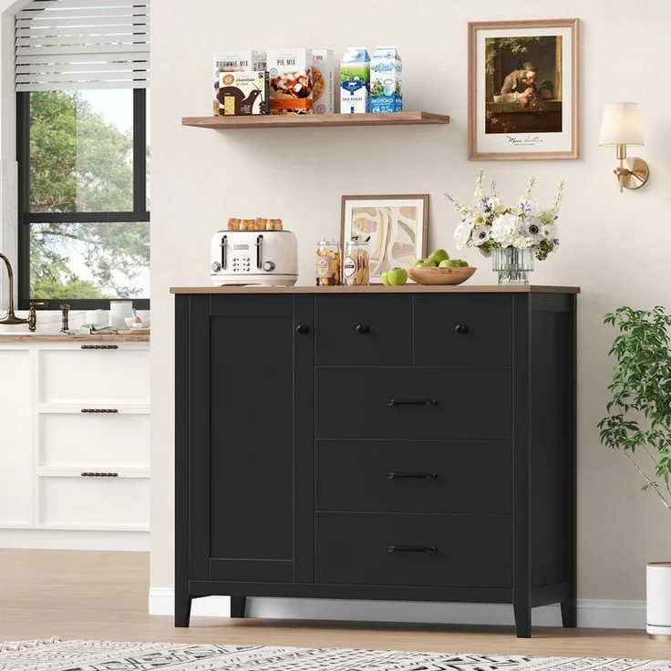 HOMECHO Buffet Sideboard, Küchenschrank mit 5 Schubladen und 1 Tür – Bild 2