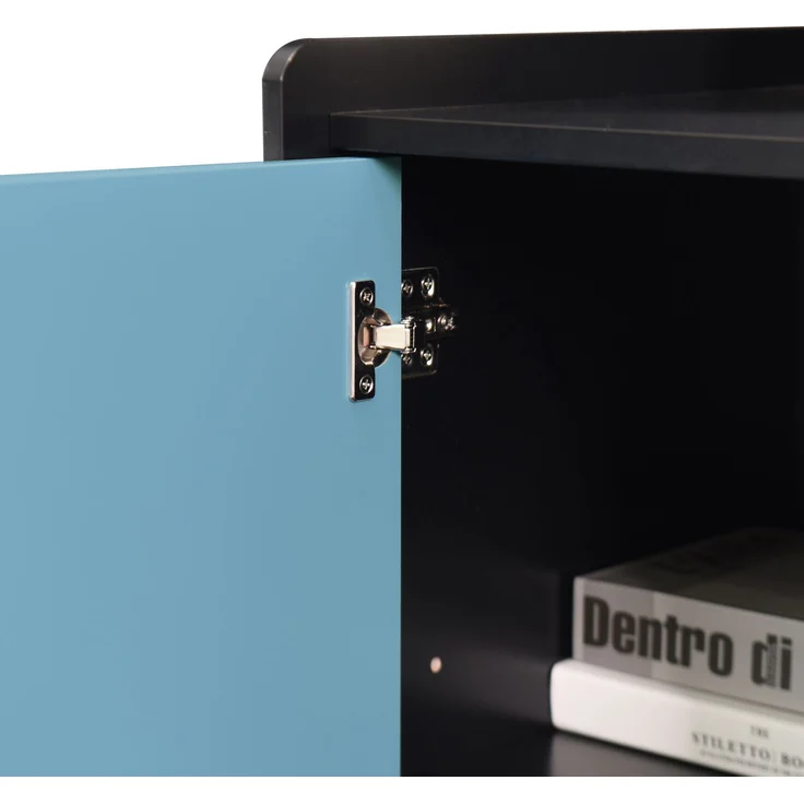 Sideboard-Buffetschrank in Schwarz mit blauen Türen und 2 Schubladen – Viel Stauraum für Küche und Esszimmer – Bild 10