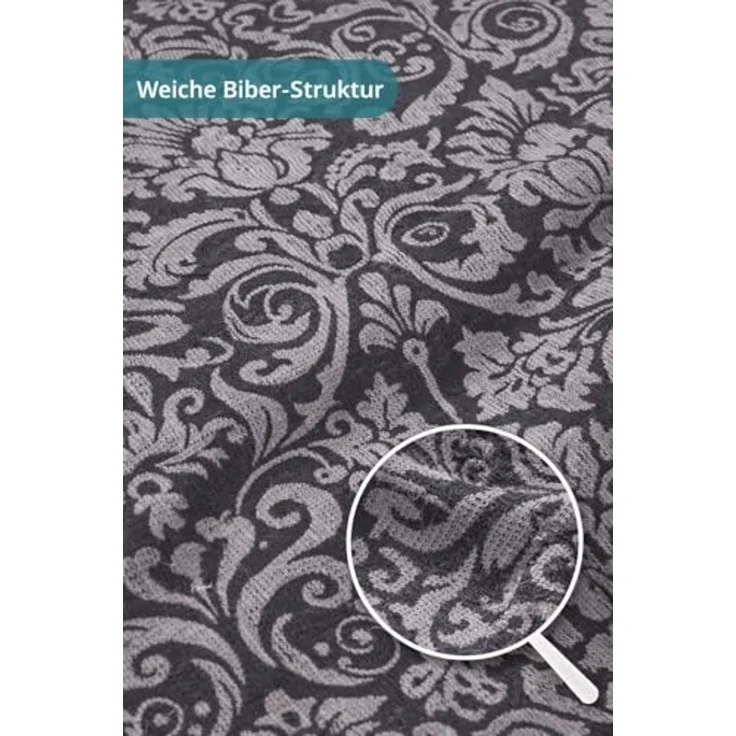 soma Biber Bettwäsche 2 teilig Bettbezug 135x200 cm Kopfkissenbezug 80x80 cm anthrazit Barock Blume – Bild 3