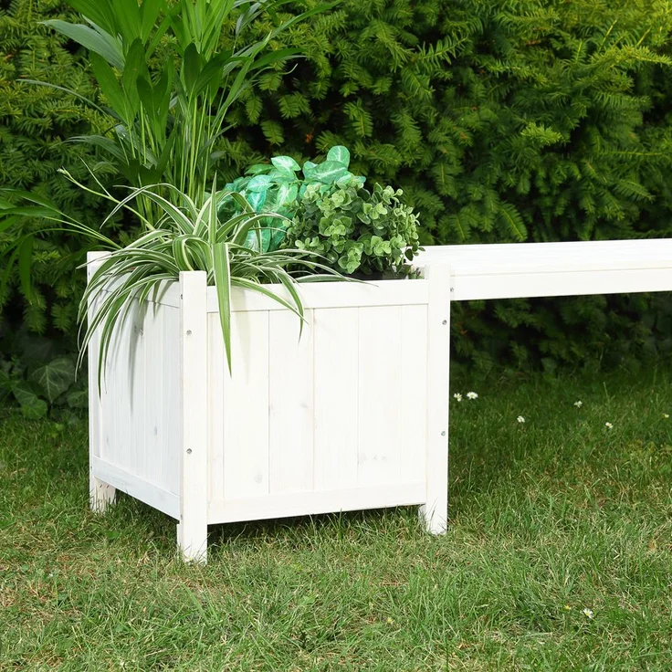 Gartenbank mit 2 Blumenkästen Garten Bank 2in1 Blumenkasten Holzbank weiß – Bild 2