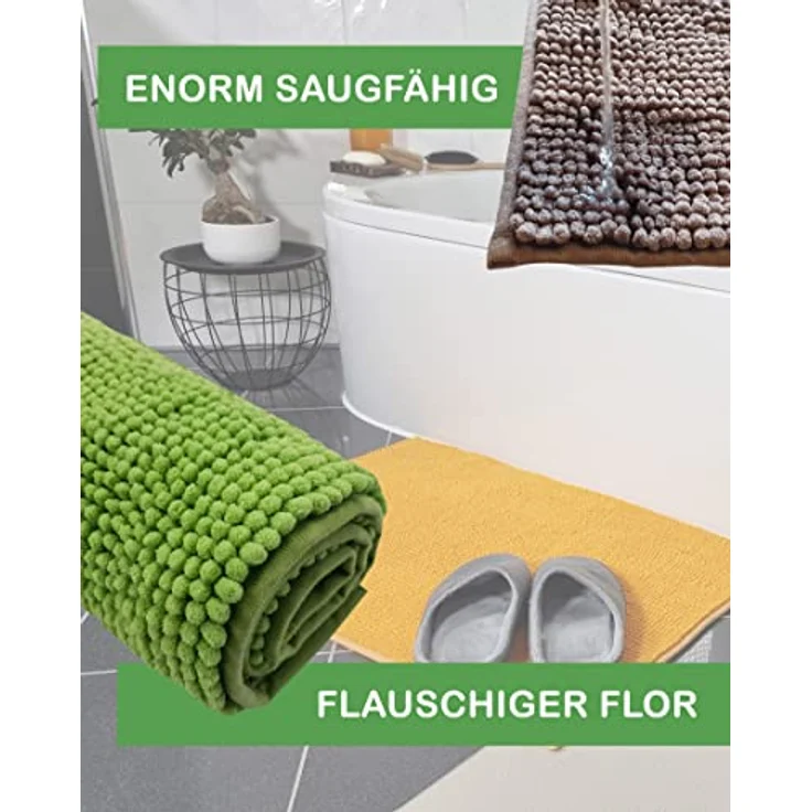 DILUMA Badematte Badematte Chenille 50x80 cm – Badteppich mit kuscheligem Flor, Polyester, rechteckig, Rutschhemmende Beschichtung, schnell trocknend, hohe Saugkraft – Bild 5