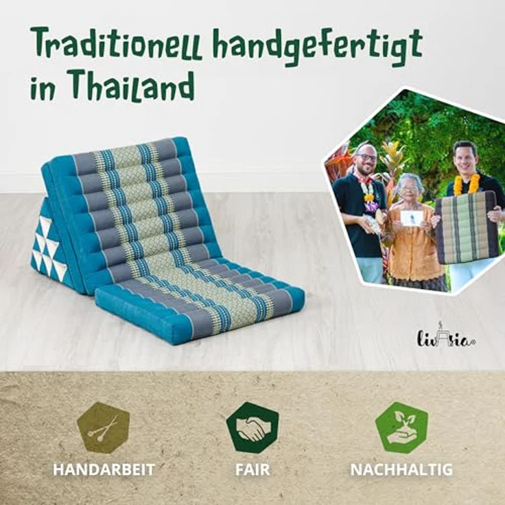 livasia Sitzsack Thaikissen 3 Auflagen (Classic) vegan und handgefertigt, 175x50x8cm, Kapok – Bild 8