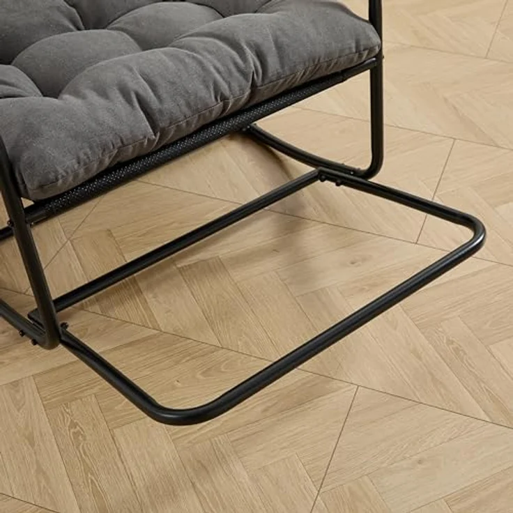 Ball & Cast Schaukelstuhl für Drinnen & Draußen, Rocking Chair mit Gepolstertem Kissen und Fußstütze, Moderner Balkonsessel für Wohnzimmer, Garten & Terrasse, Grau – Bild 7