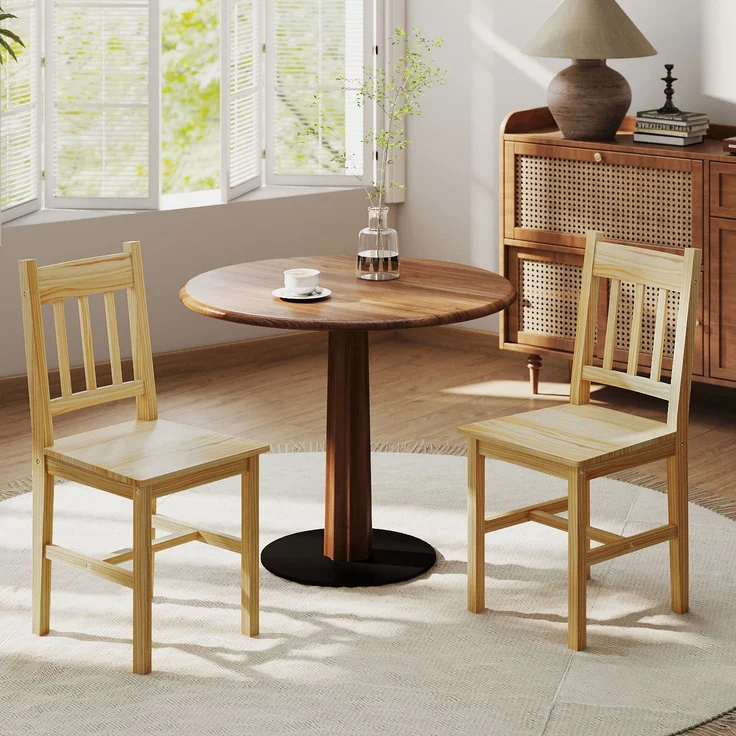 MELAYR, Set, mit, 2, Esszimmerstühlen, und, Küchenstühlen, aus, Holz, mit, Rückenlehne, 41 x 46,5 x 85,5 cm, Naturholz – Bild 3