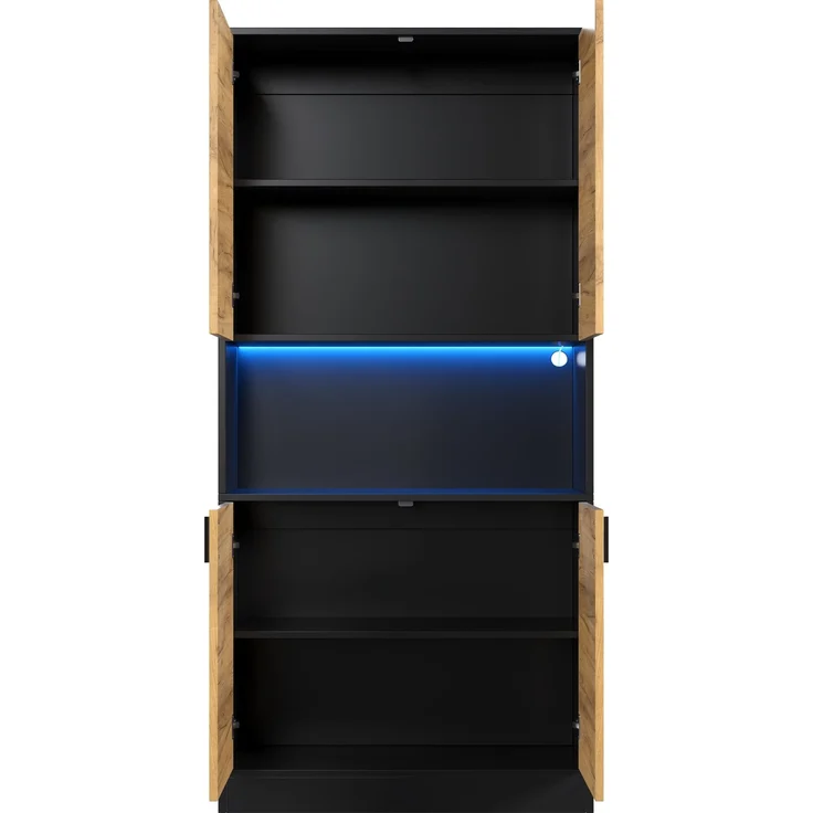 Flieks Aktenschrank 80 x 35 x 180 cm mit LED-Beleuchtung, verstellbaren Einlegeböden und Stauraum, Schwarz-Eiche – Bild 7