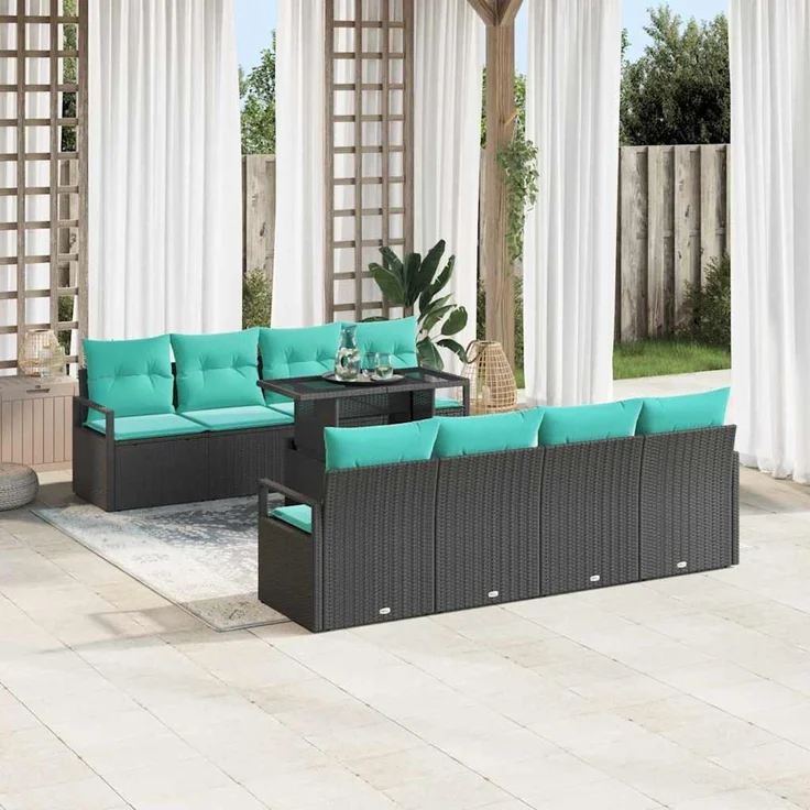 vidaXL Gartensofa-set 9 stk. 6-Sitzer Schwarz und Blau Poly-Rattan 3348792 – Bild 3