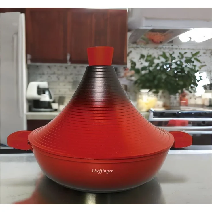 Aluguss Tajine Tagine Ø32cm Induktion Silikongriffe Gartopf Dampfgarer Bräter Rot – Bild 4