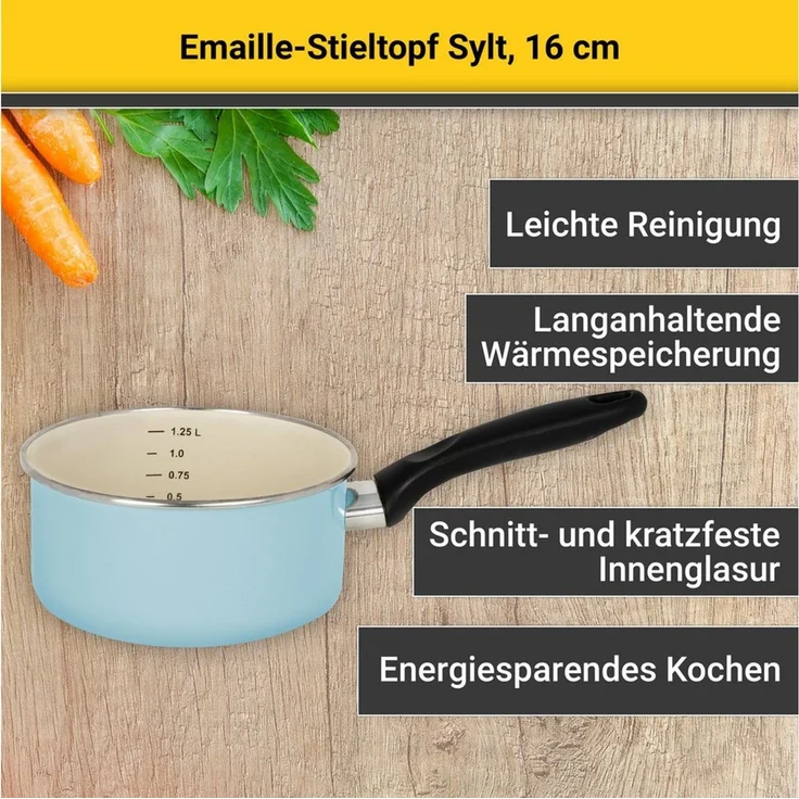 Krüger Kasserolle Sylt, Emaille (1-tlg), Ø 16 cm, Induktion – Bild 3