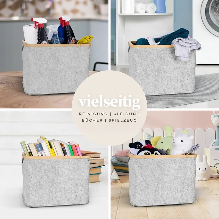 HENNEZ Aufbewahrungskorb 40l kompatibler Korb aus Filz für IKEA KALLAX Regal Box, Korb zur Holz Aufbewahrung klein grau – Bild 4