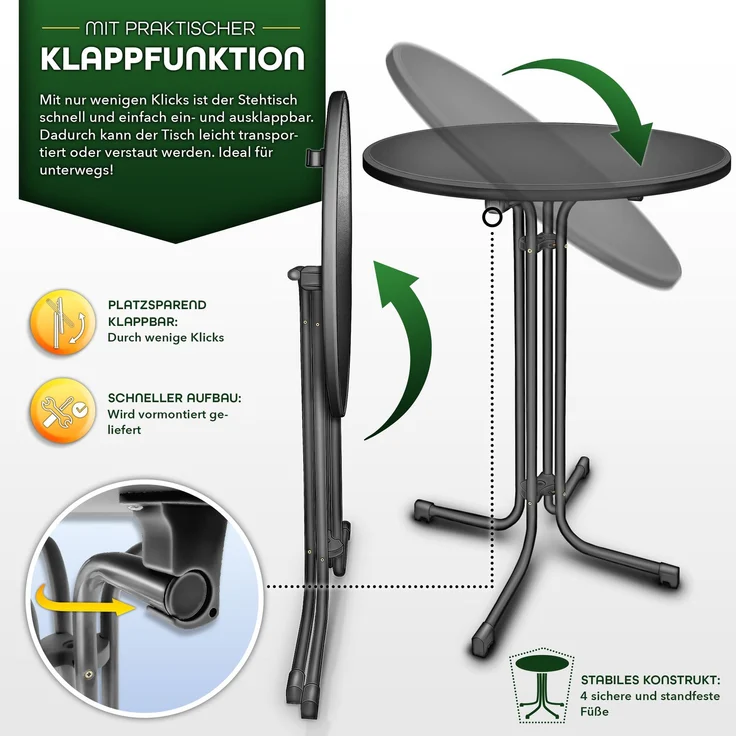 tillvex® Gastro Stehtisch klappbar 2er Set Ø60 mit Husse | Bistrotisch FERTIG MONTIERT | Klapptisch rund - wetterfester Partytisch | Gartentisch Indoor & Outdoor – Bild 3