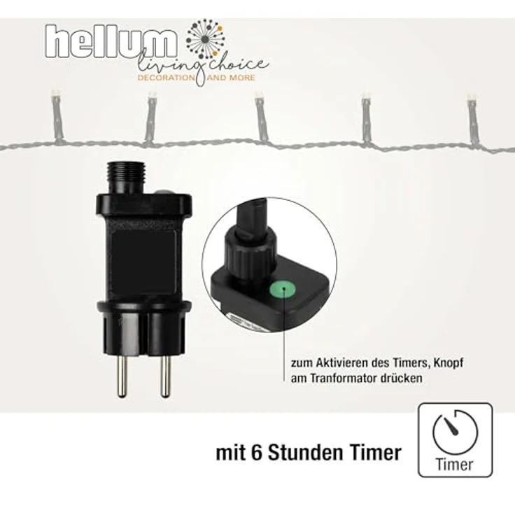 hellum Lichterkette außen 120 LED warmweiß, Lichterkette mit Timer, innen, für Weihnachtsbaum 11.9m beleuchtete Länge, Kabelfarbe grün – Bild 4
