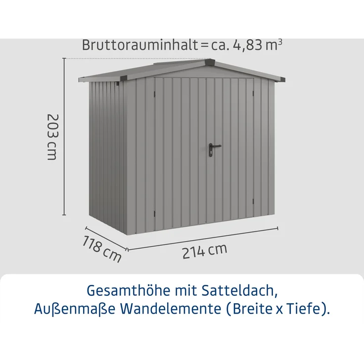 Hörmann Ecostar Metall-Gerätehaus "Euroline Trend" mit Satteldach ESD 3, graualuminium, 214 x 118 cm,2-flüglige Tür – Bild 3