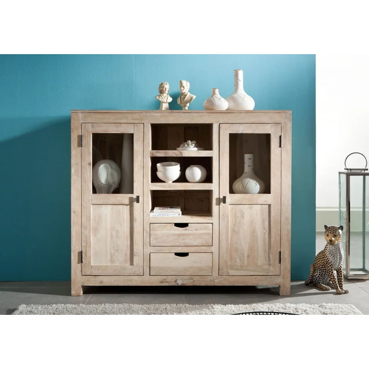Highboard Akazie 140x40x120 white stone getüncht NATURE WHITE #63 – Bild 3