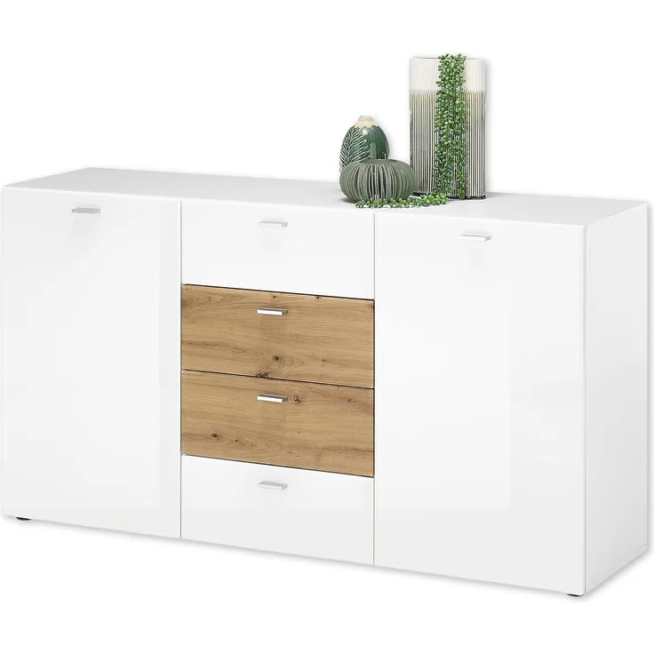 Sideboard SARI Kommode weiß hochglanz und Artisan Eiche
