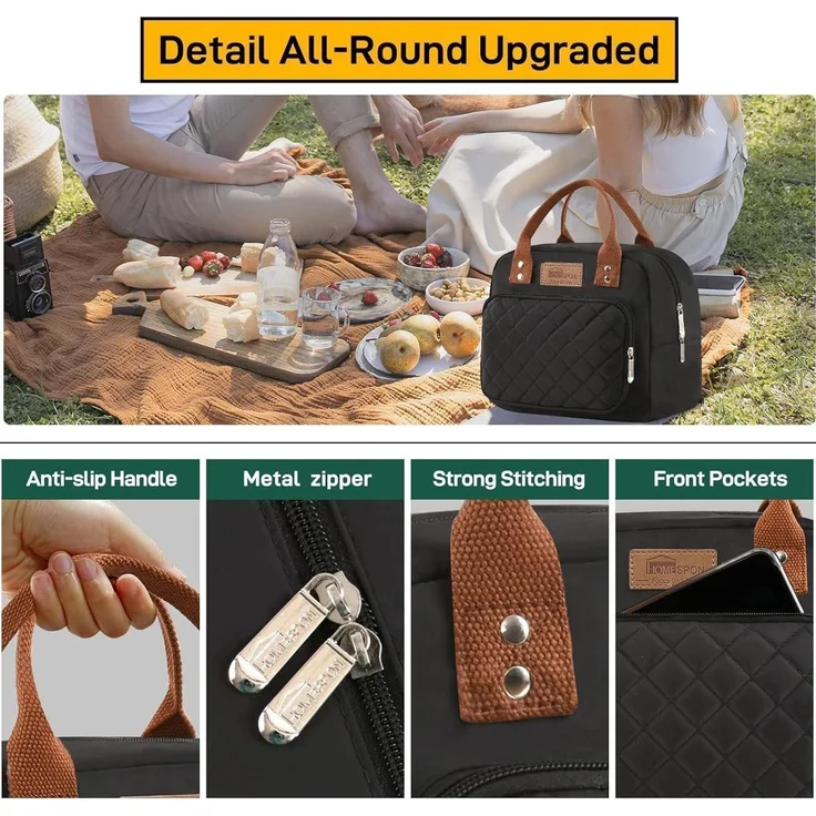 Isolierte Lunchtasche Kühltasche Lunchbox Behälter Schwarz 27x21x15cm – Bild 6