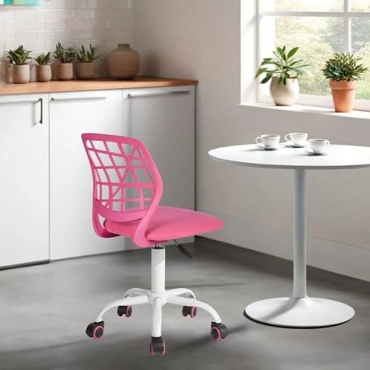 FurnitureR Esszimmer-Drehstühle, 1PC Küchenstuhl, gepolsterter Stuhl, Drehstuhl, bequemer Stuhl mit Rädern, Rückenlehne, armloser Stuhl für Esszimmer, Wohnzimmer, Rosa – Bild 3