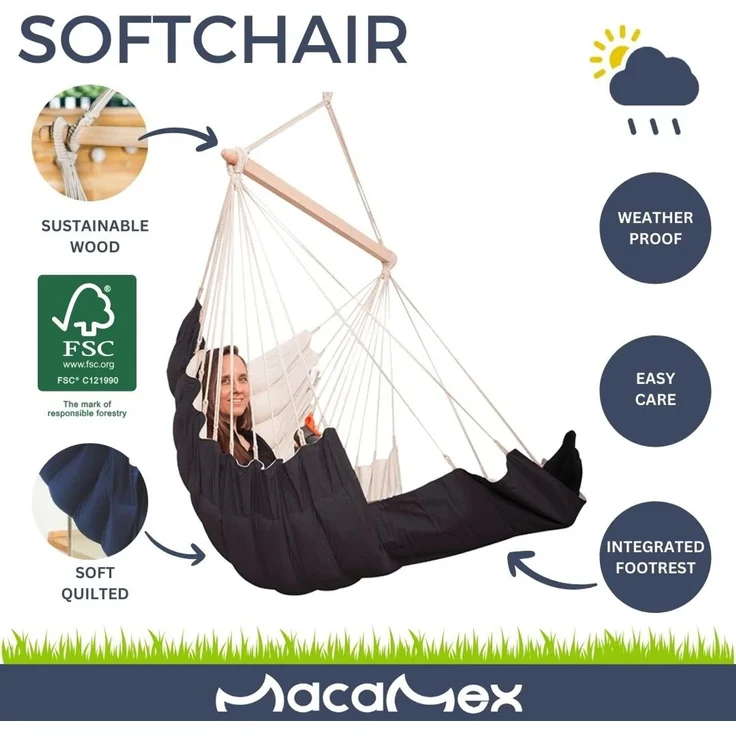 MacaMex SoftChair Black FSC™ zertifiziert Hängesessel gepolstert schwarz wetterfest schwarz MA-11505 – Bild 5