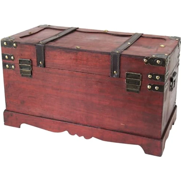 HMF Schatzkiste Schatztruhe Frankreich aus Holz mit dekorativem Metallschloss, handgefertigte Holztruhe 50 x 25 x 28 cm – Bild 10