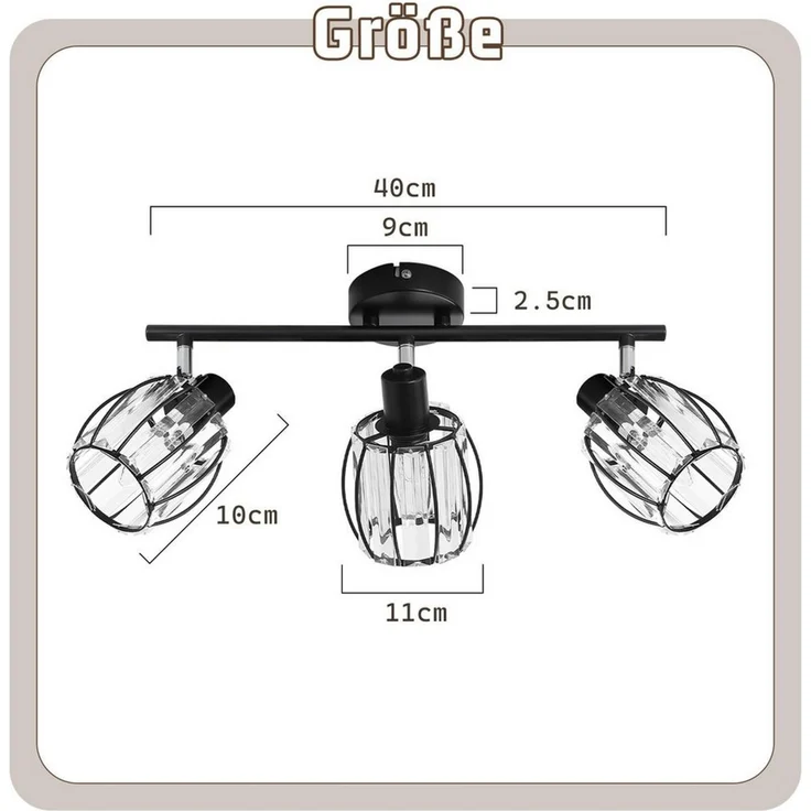 Nettlife Deckenstrahler Kristall Vintage Industrial Deckenspot Schwarz E14 350° schwenkbar, LED wechselbar, Retro Strahler Industrial Flurlampe für Flur Hotel – Bild 2