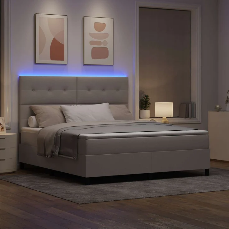 vidaXL Boxspringbett mit LED-Lichtleisten Taupe 180 x 200 cm Stoff 3342890 – Bild 3