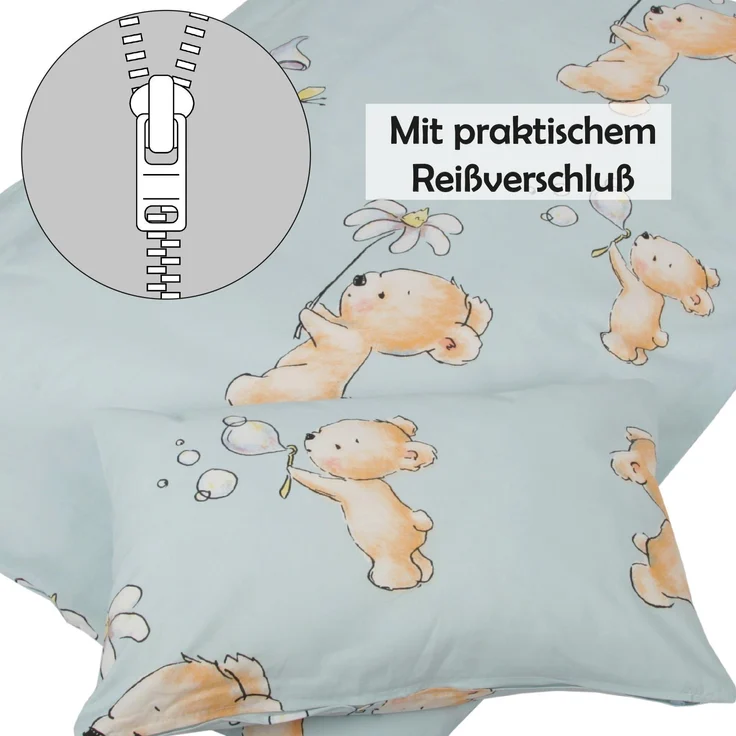 Kinder Betten-Set inkl. Bettwäsche 100x135cm / 40x60cm Bärchen Blau – Bild 7