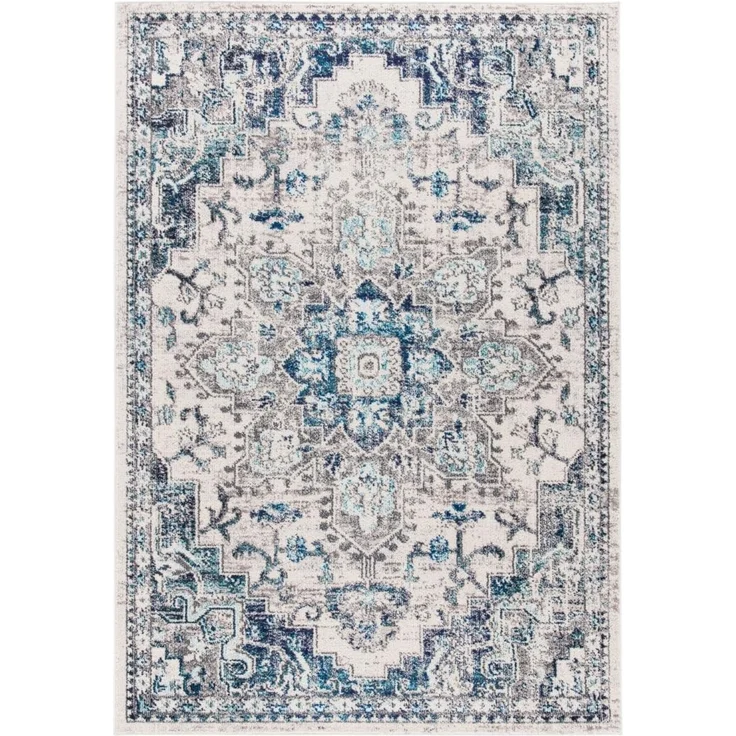 SAFAVIEH Distressed Teppich für Wohnzimmer, Esszimmer, Schlafzimmer - Madison Collection, Kurzer Flor, Elfenbein und Grau, 90x150 cm