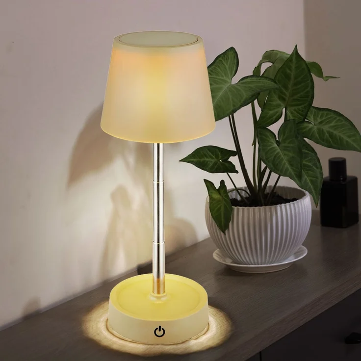 LED Tischleuchte, Touchdimmer, USB, Akku, sandfarben – Bild 2