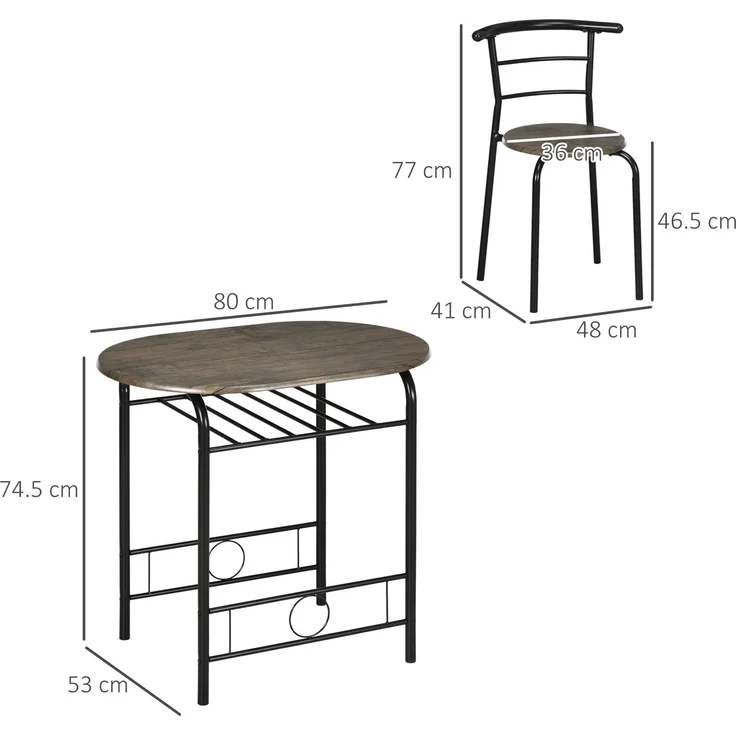 Esstisch-Set 80x53x74,5 cm Schwarz mit 2 Stühlen und Regal, modernes platzsparendes Design – Bild 8