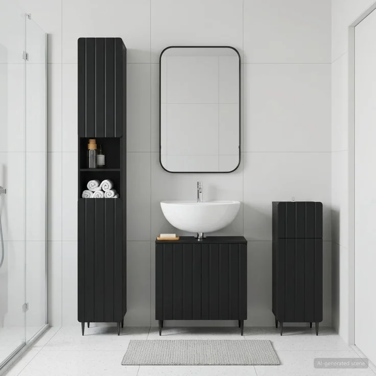vidaXL 3-teiliges Badezimmer-Schranksystem ZWOLLE Schwarz 3417838 – Bild 1