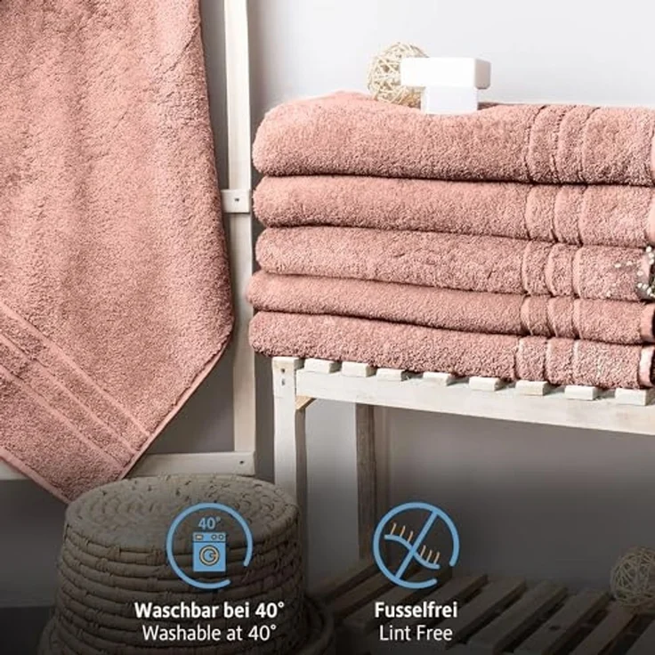 Komfortec 2er Saunatuch Set 80x200 cm aus 100% Baumwolle, XXL-Saunatücher, Sauna Handtuch, Weich, Groß, Frottee, Schnelltrocknend, Blütenrosa – Bild 3