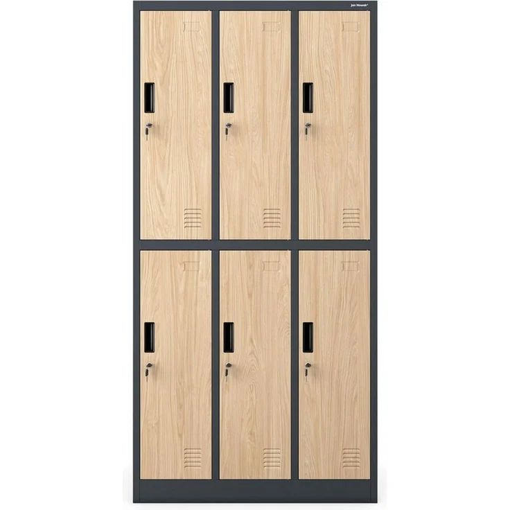 Jan Nowak Umkleideschrank Metall, Spindschrank mit 6 Fächern, abschließbar | Personalschrank mit 6 abschließbaren Abteilen, Kleiderstangen, Lüftung, Namensschildhaltern, Wandmontage, 185 x 90 x 45 cm – Bild 3