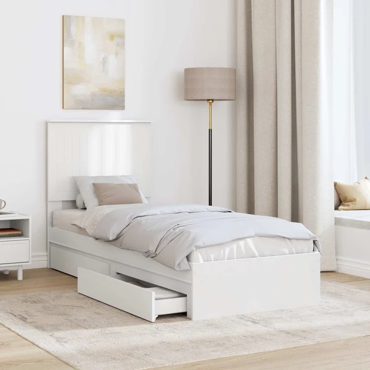 vidaXL Aufbewahrungsbett mit Kopfteil Weiß 75 x 190 cm Holzwerkstoff 3411257 – Bild 2