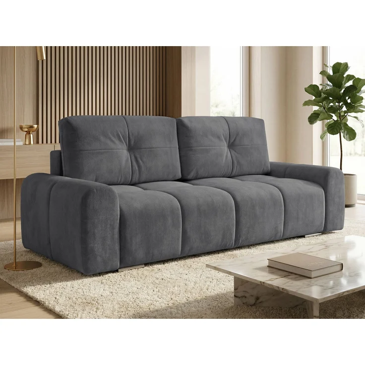 Schlafsofa Fluffy mit Schlaffunktion und Bettkasten - Bonellfederkern, Chenille-Bezug, große Liegefläche 195x145 cm, modernes Polstersofa & Bettsofa, weich & voluminös Sofa (Graphit (Vibe 95)) – Bild 1