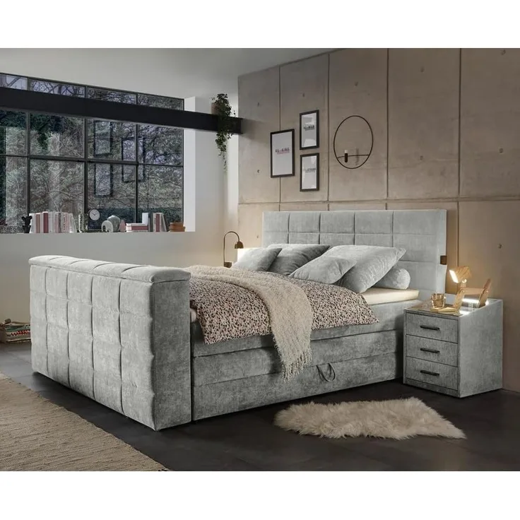 Boxspringbett 'DURAZNO-09' inklusive TV-Halterung und 2 Nachtschränke mit LED-Beleuchtung, schlamm, 180x200 cm