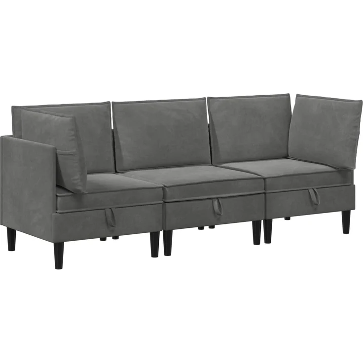 vidaXL Wohnzimmergarnitur mit Kissen 3 pcs Dunkelgrau Samt 3413733 – Bild 2