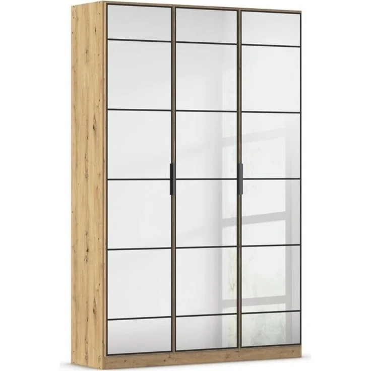 rauch Acero, Garderobenschrank in moderner Loft-Optik, 3-türig, 3 Glastüren, mit 8 Einlegeböden, Farbe Eiche Artisan, BxHxT 136x210x41cm – Bild 3