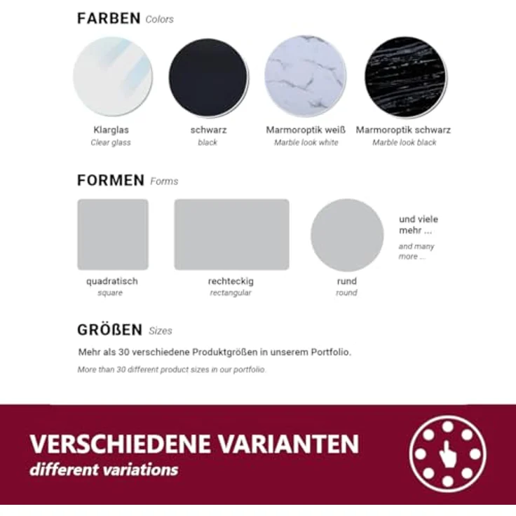 HOOZ Tischplatte Glasplatte Sicherheitsglas Transparent/Schwarz/Weiß Ø30–50cm 6mm Rund (1 St) – Bild 5