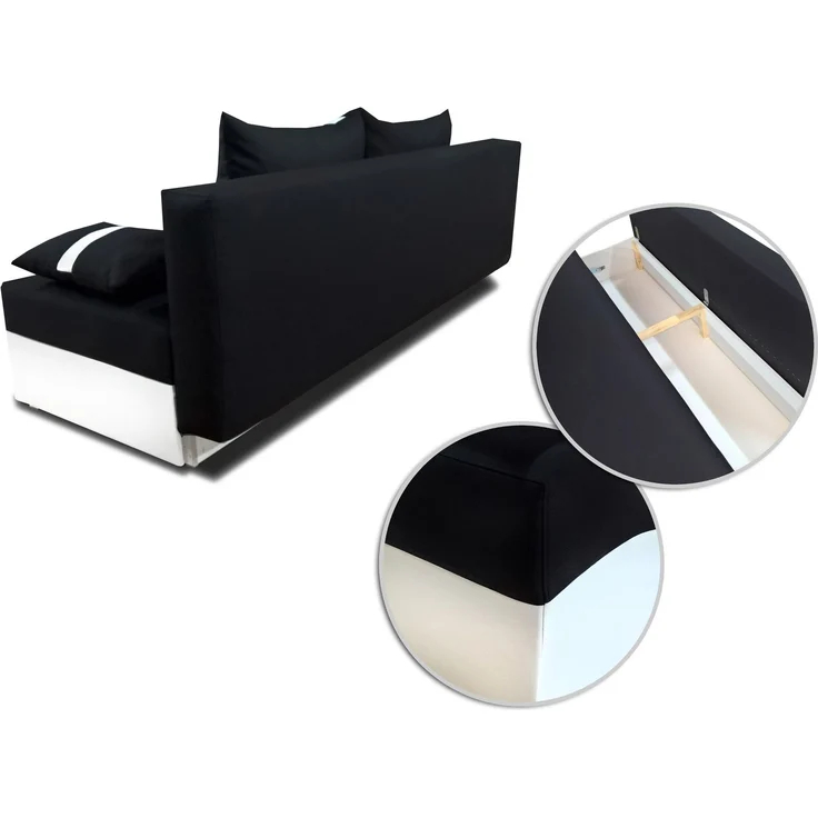 Bettsofa Dario - Klappsofa mit Schlaffunktion und Bettkasten, Schlafsofa, Sofa, Schlafcouch (Schwarz + Weiß (Neo 15 + Dolaro 511)) – Bild 4