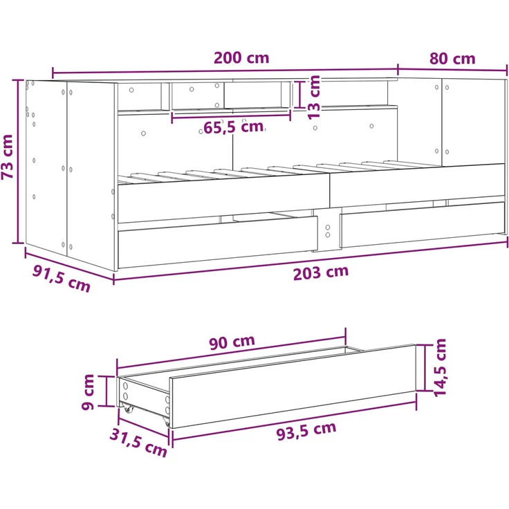 vidaXL Tagesbett mit Schubladen mit Regal Weiß Holzwerkstoff 3429637 – Bild 10